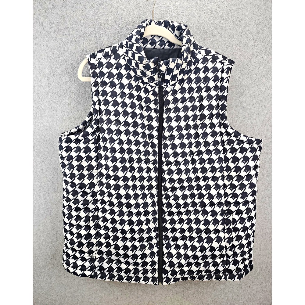 Jason Maxwell Women's Black/White Cat Print Zip Front Puffer Vest Pockets 2XL